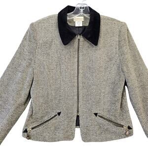 Coldwater Creek Gray Wool Crop Winter Jacket Full Zip Long Sleeves Women Size 12